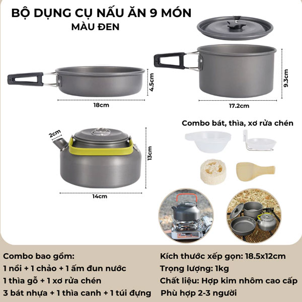 Bộ nồi dã ngoại 9 món cho 2-3 người