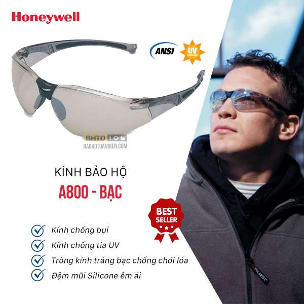 Kính chống UV và bụi Honeywell A800 bạc
